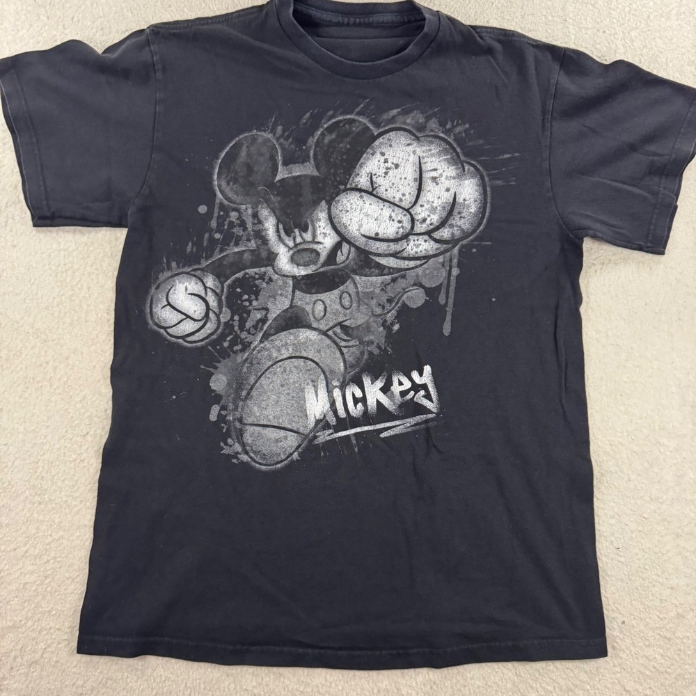 Disney‎ Mickey Mouse Graphic T-Shirt Mens Medium Black Splatter Paint Streetwear
